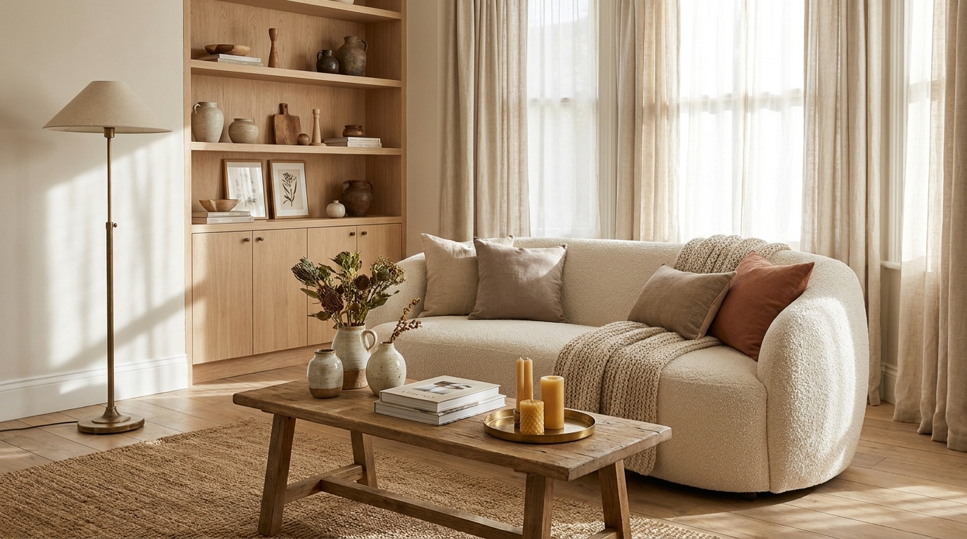 large wall art prints — editorial home decor styled scene with natural daylight and renter-friendly setup