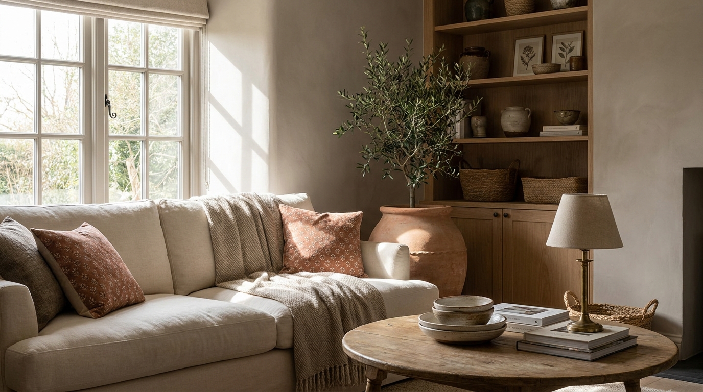large wall art prints — editorial home decor styled scene with natural daylight and renter-friendly setup