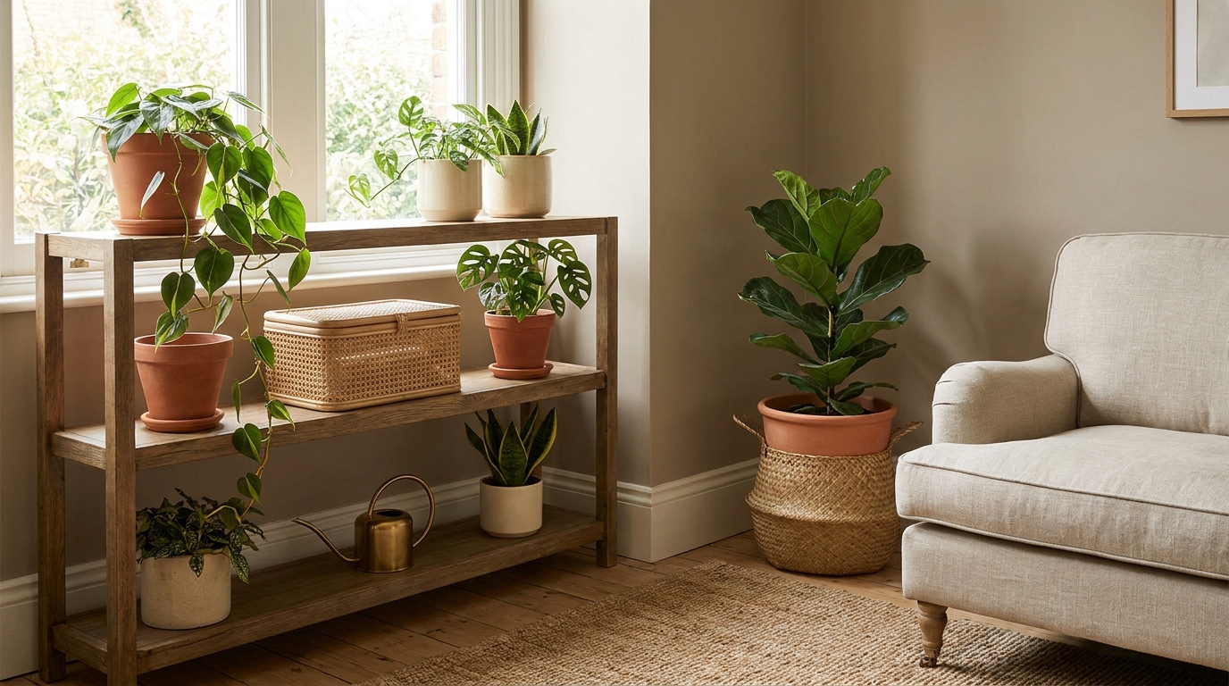 best small indoor plants — editorial home decor styled scene with natural daylight and renter-friendly setup