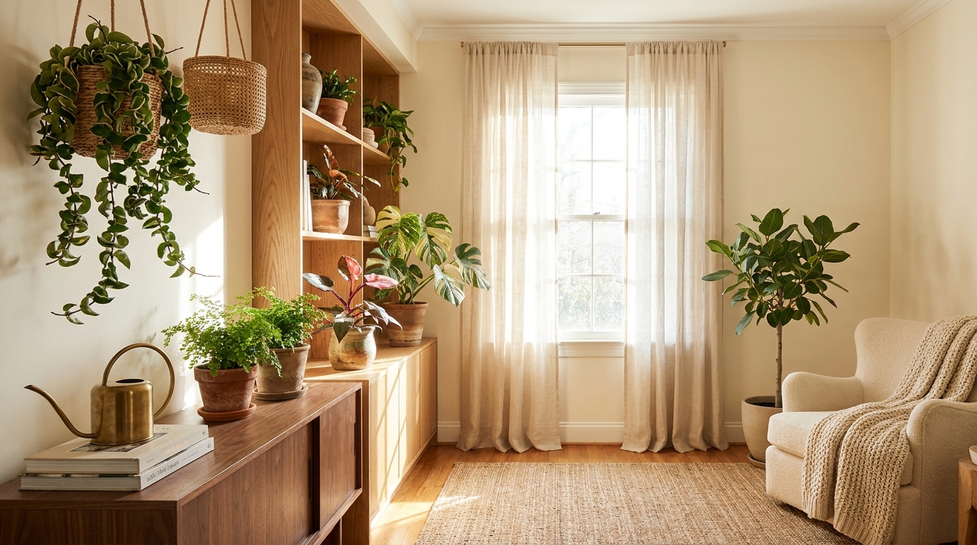 rare indoor plants — editorial home decor styled scene with natural daylight and renter-friendly setup