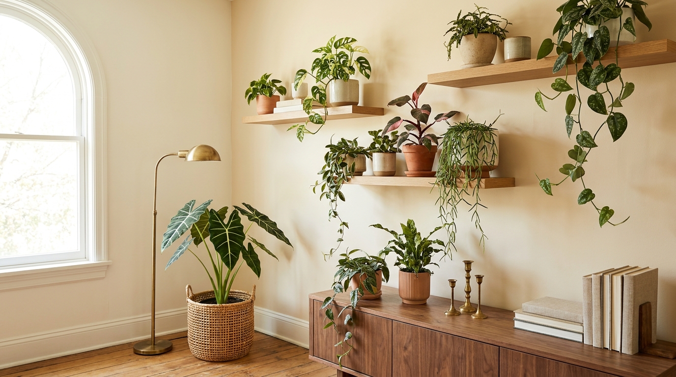 rare indoor plants — editorial home decor styled scene with natural daylight and renter-friendly setup