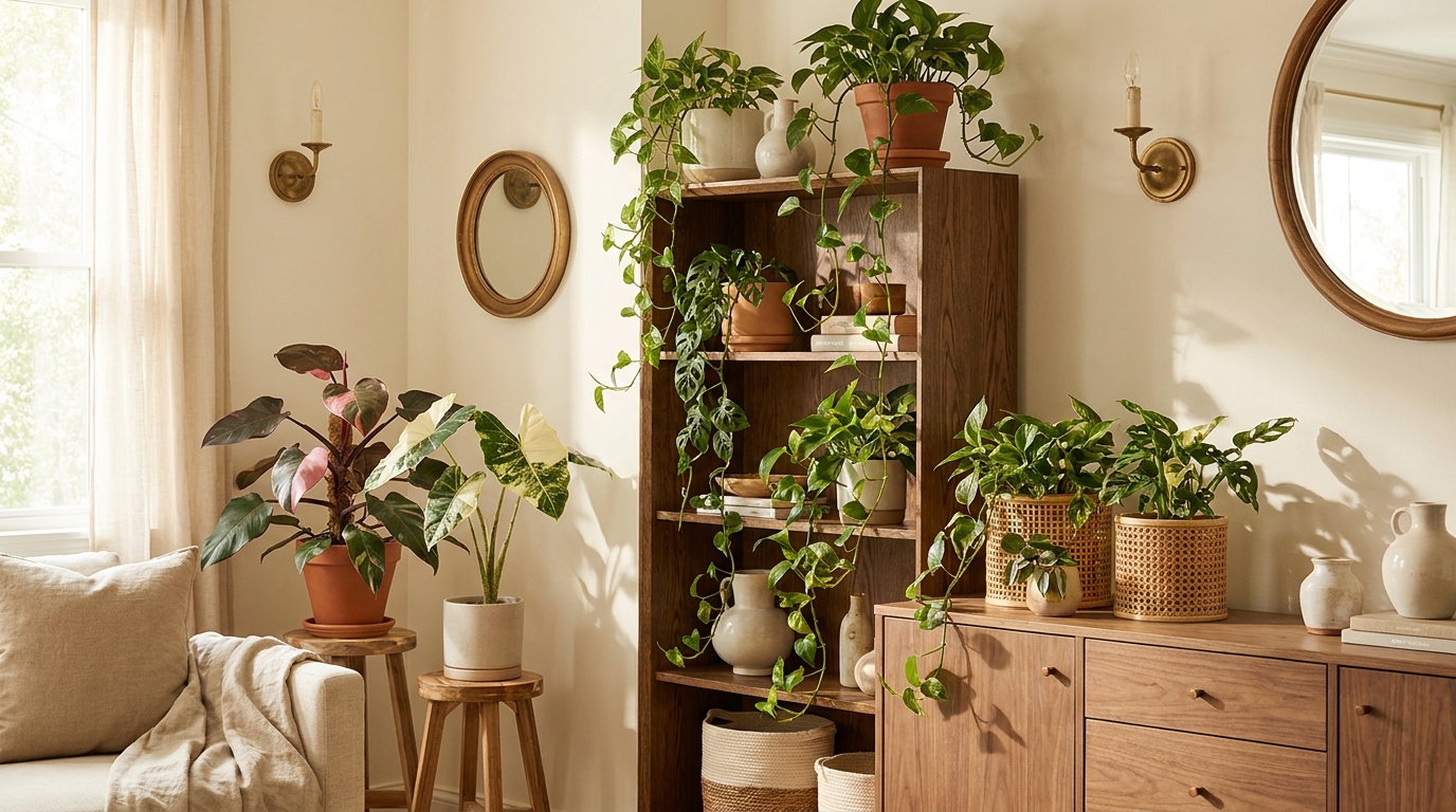 rare indoor plants — editorial home decor styled scene with natural daylight and renter-friendly setup