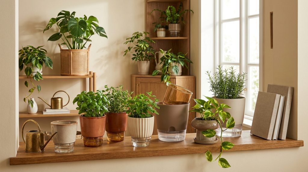self watering pots for indoor plants - feature - editorial home decor styling photography 2026