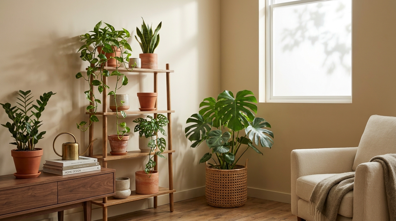 best indoor plants for low light — editorial home decor styled scene with natural daylight and renter-friendly setup