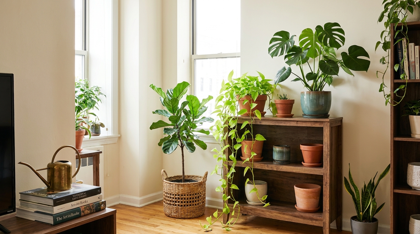 trailing vs upright plants home decor — editorial home decor styled scene with natural daylight and renter-friendly setup