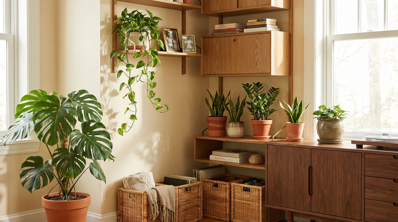 trailing vs upright plants home decor — editorial home decor styled scene with natural daylight and renter-friendly setup