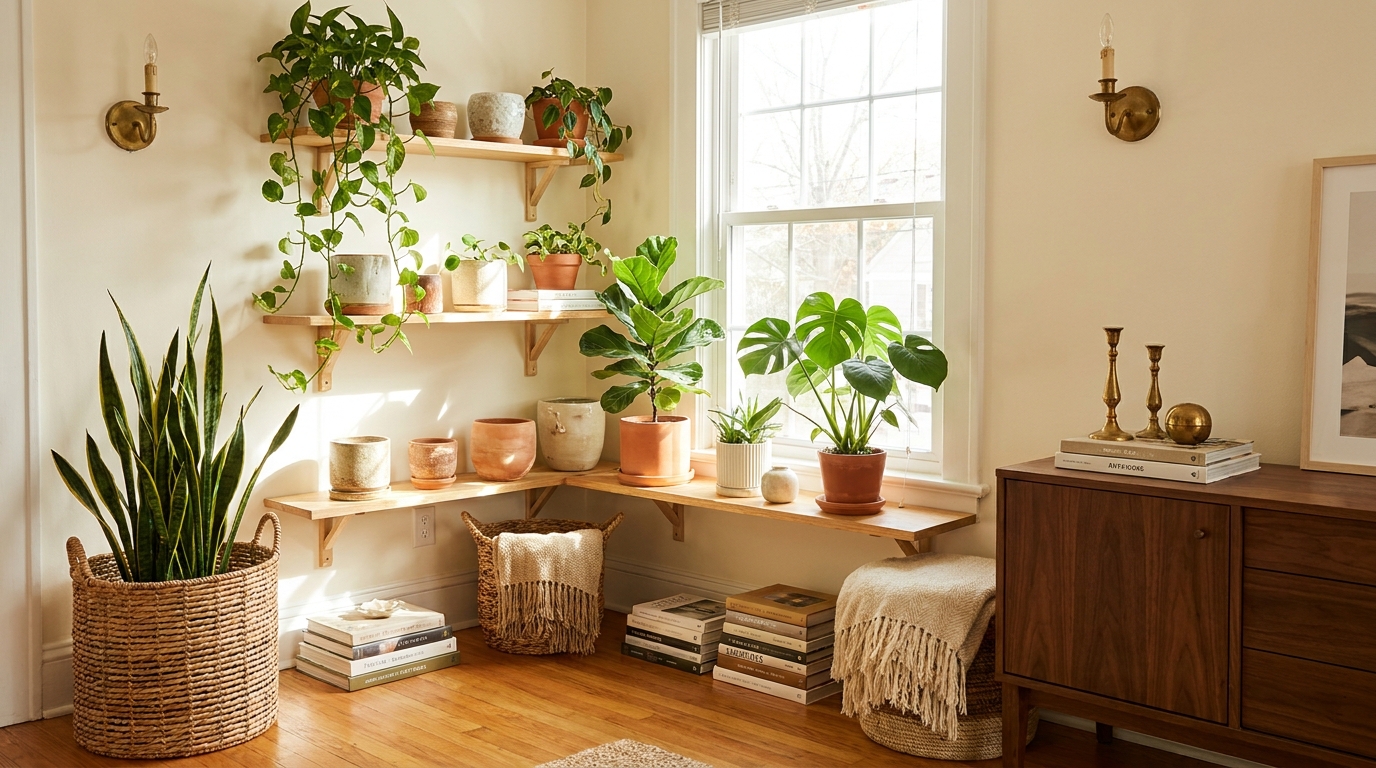 amazon indoor plant finds — editorial home decor styled scene with natural daylight and renter-friendly setup