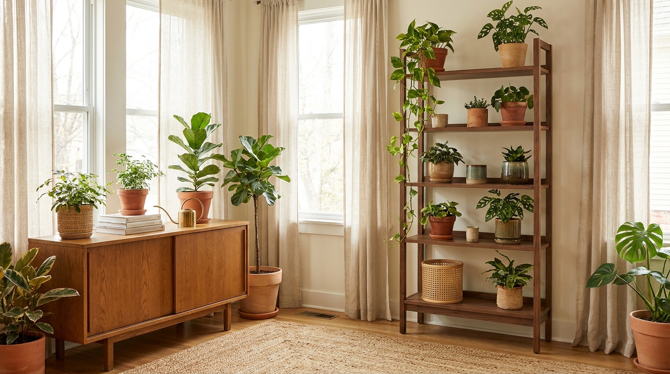 amazon indoor plant finds — editorial home decor styled scene with natural daylight and renter-friendly setup