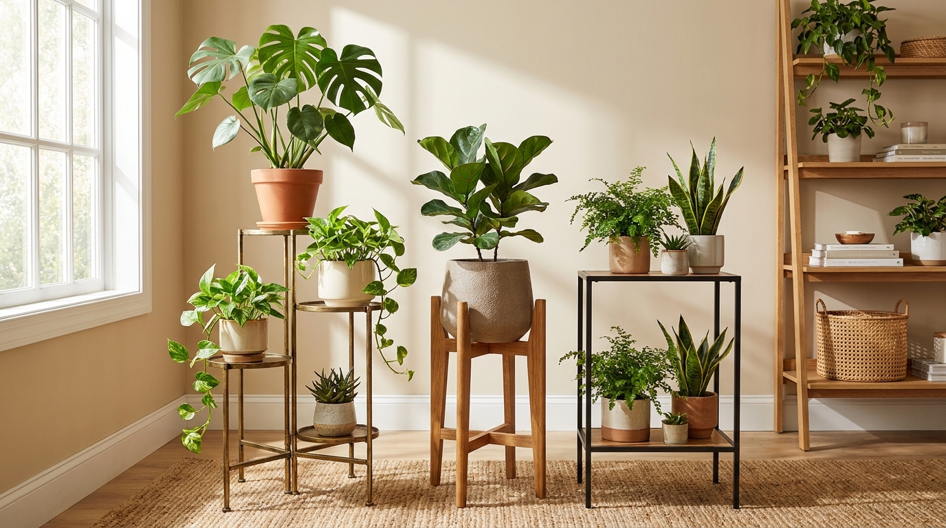 best indoor plant stands under 100 — editorial home decor styled scene with natural daylight and renter-friendly setup