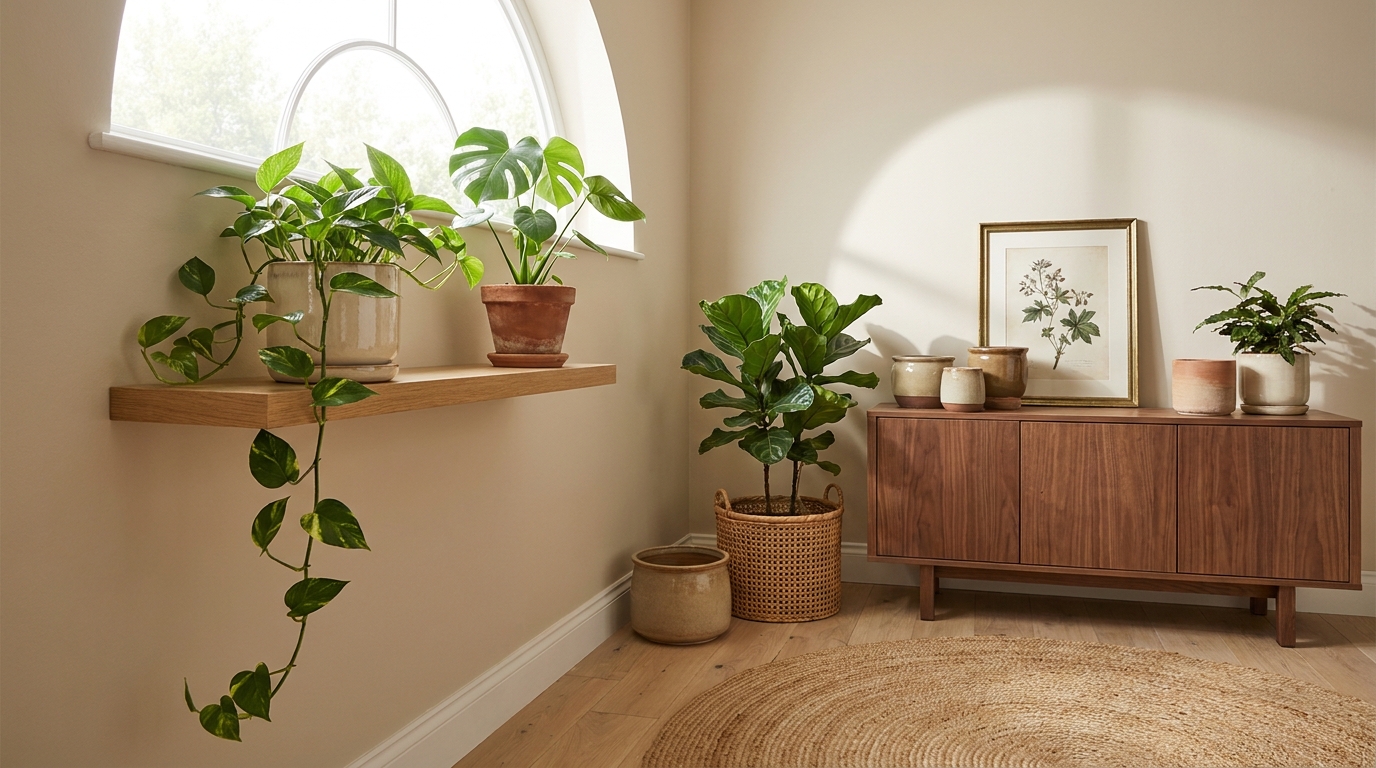 best indoor plant pots under 50 — editorial home decor styled scene with natural daylight and renter-friendly setup