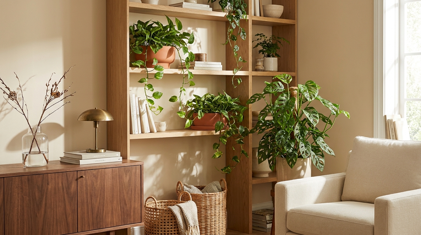 real plants vs faux plants home decor — editorial home decor styled scene with natural daylight and renter-friendly setup