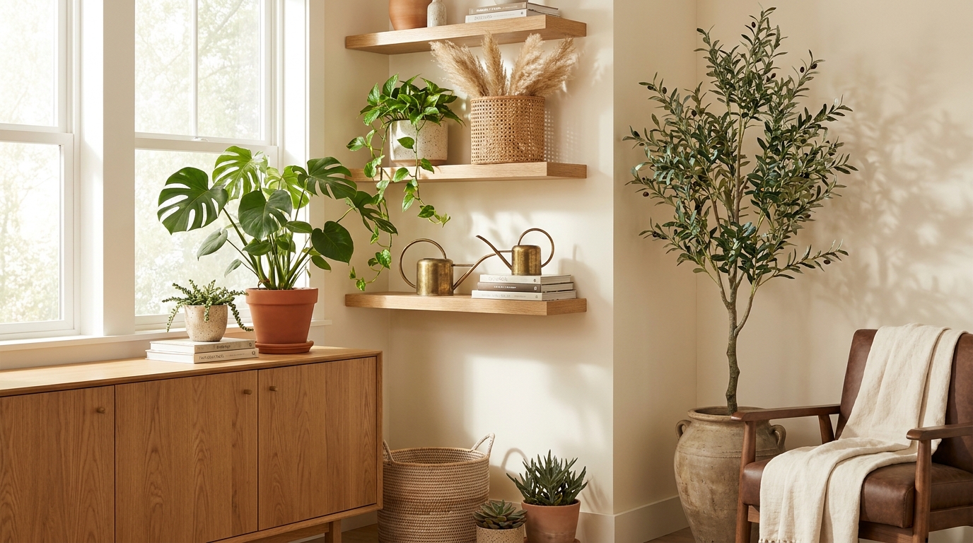 Mixing real faux and dried plants home decor