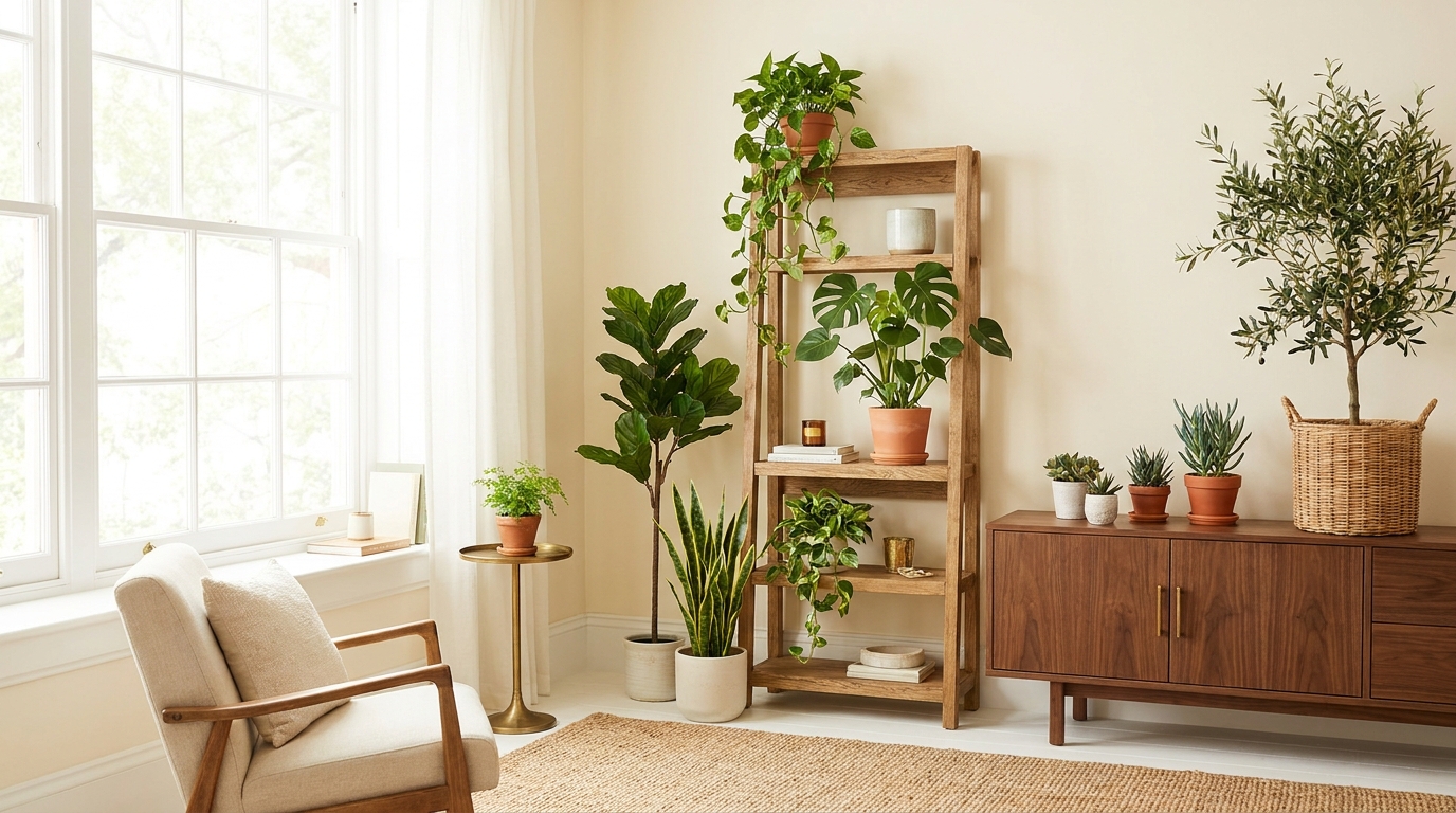 real plants vs faux plants home decor — editorial home decor styled scene with natural daylight and renter-friendly setup