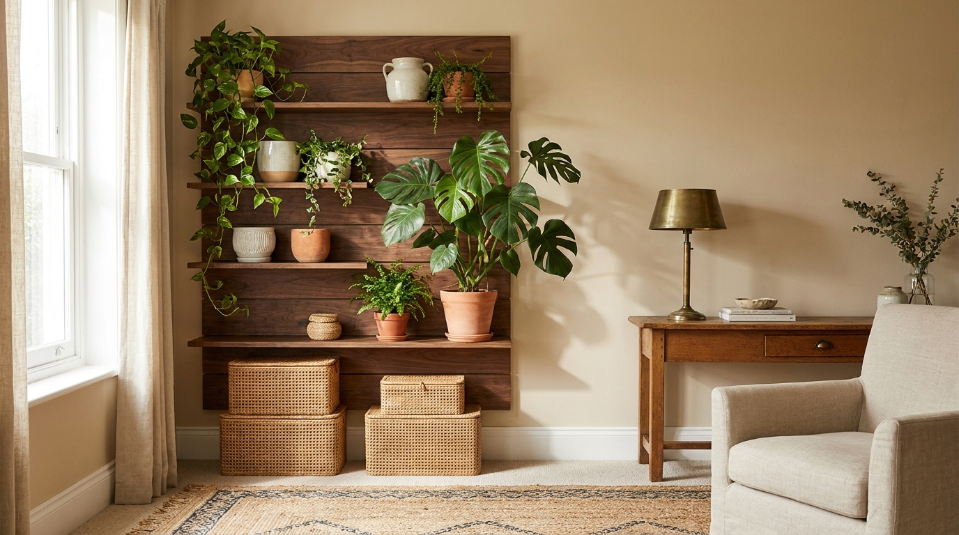 how to style indoor plants — editorial home decor styled scene with natural daylight and renter-friendly setup