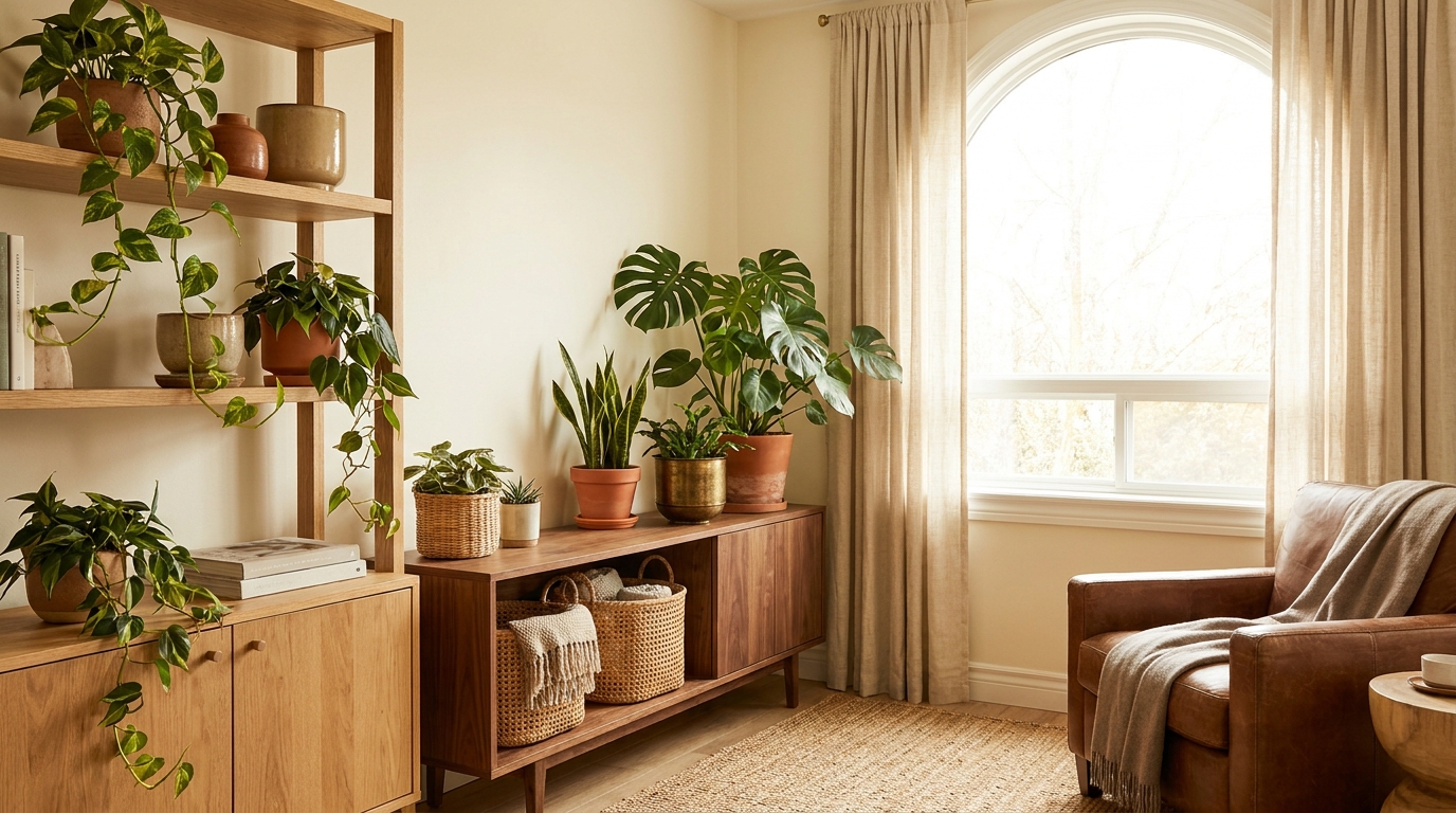 best indoor plants — editorial home decor styled scene with natural daylight and renter-friendly setup