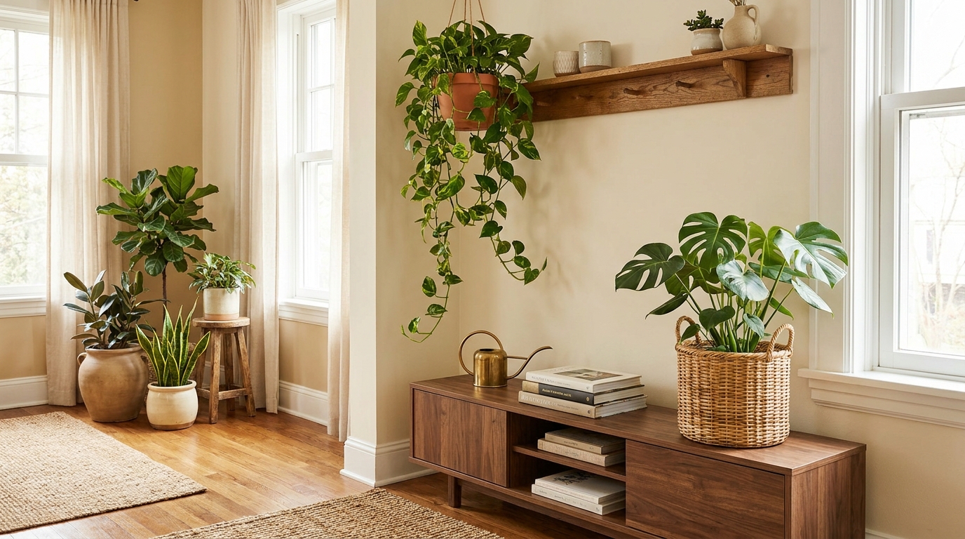 best indoor plants — editorial home decor styled scene with natural daylight and renter-friendly setup