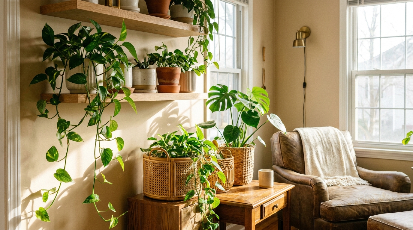 indoor plants home decor budget — editorial home decor styled scene with natural daylight and renter-friendly setup