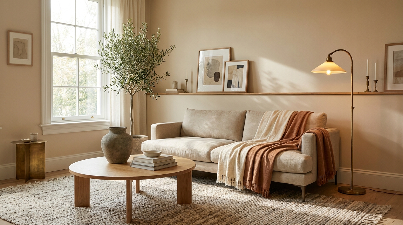 cozy living room ideas 2026 — editorial home decor styled scene with natural daylight and renter-friendly setup