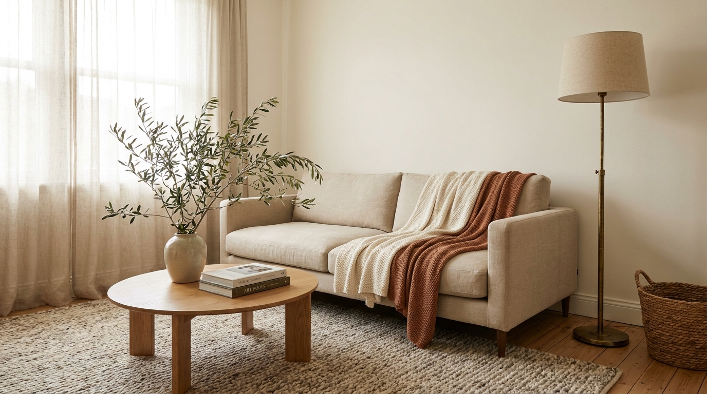living room refresh — editorial home decor styled scene with natural daylight and renter-friendly setup