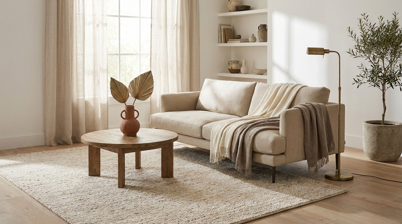 living room refresh — editorial home decor styled scene with natural daylight and renter-friendly setup