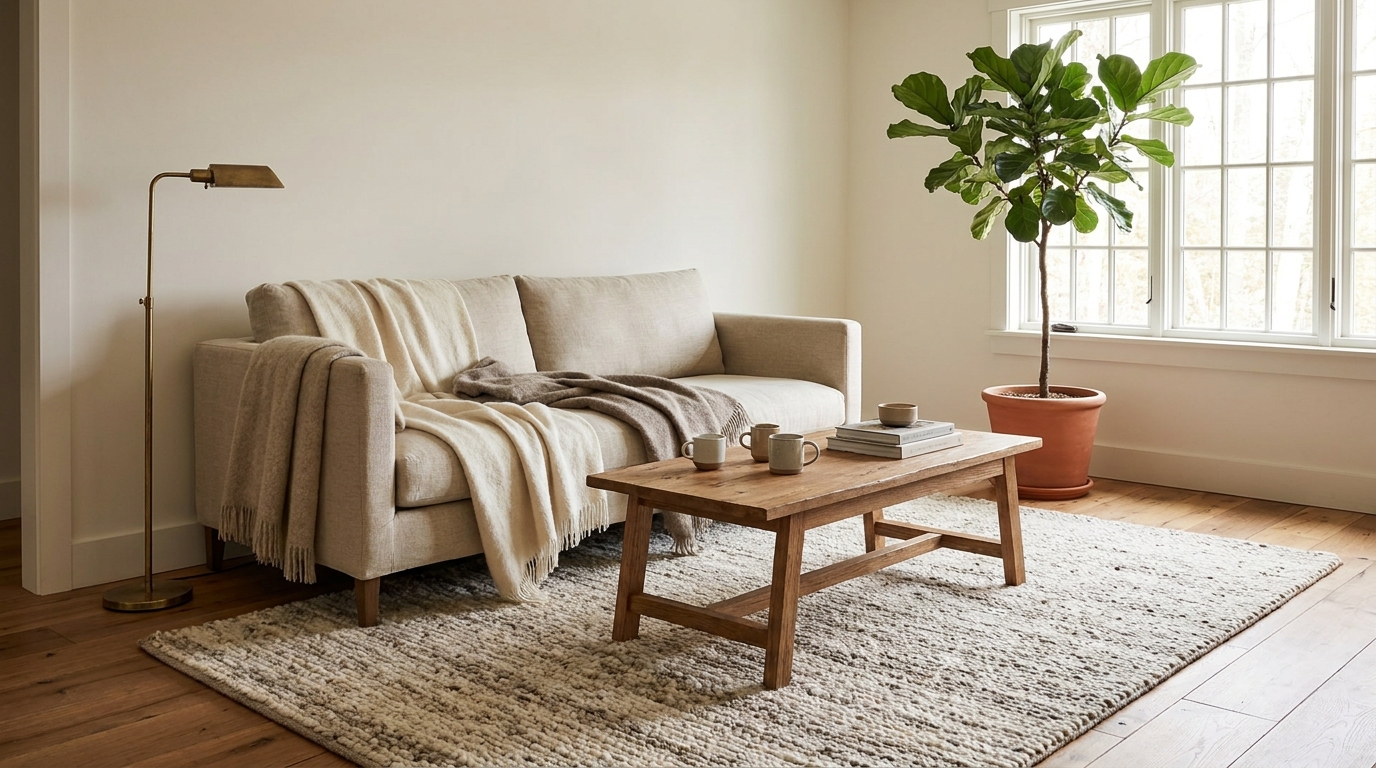 Cozy living room setup with cabin vibe 8 items feature