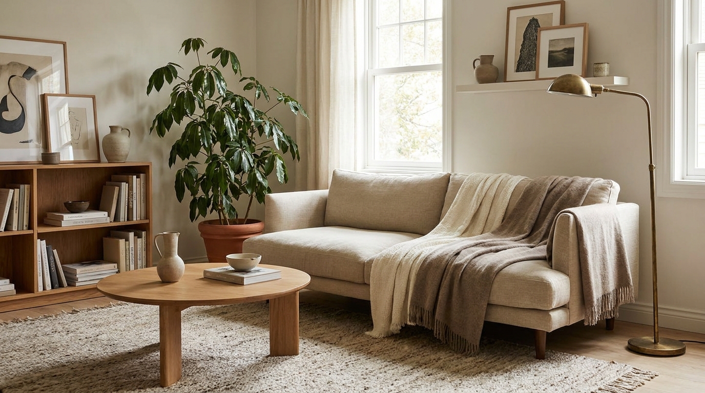 amazon living room decor — editorial home decor styled scene with natural daylight and renter-friendly setup
