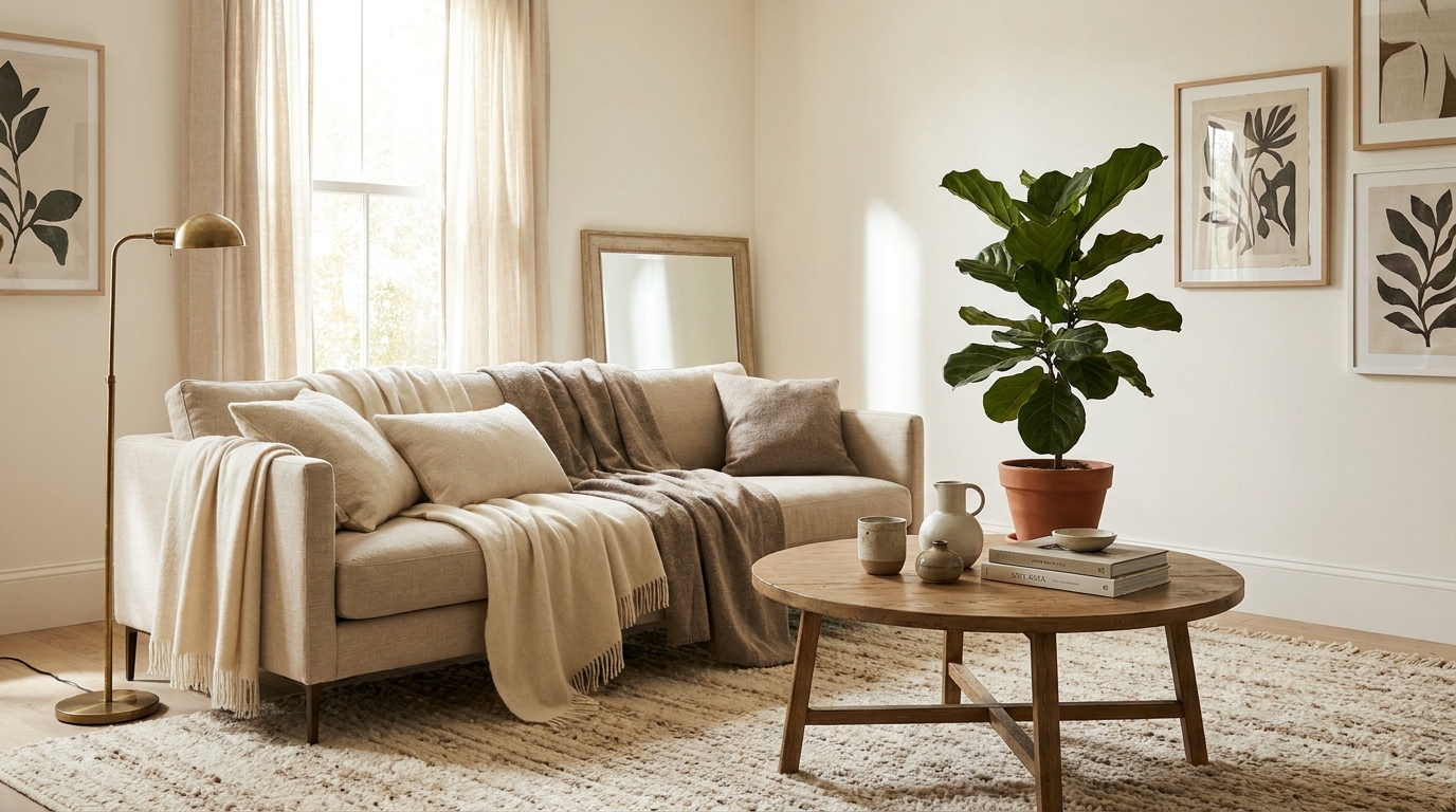 amazon living room decor — editorial home decor styled scene with natural daylight and renter-friendly setup