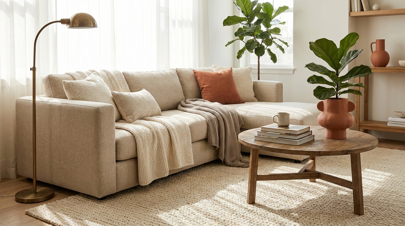 amazon living room decor — editorial home decor styled scene with natural daylight and renter-friendly setup