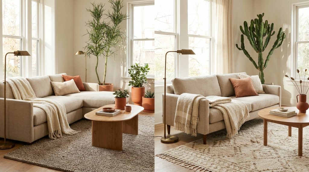 sectional vs sofa - feature - editorial home decor styling photography 2026