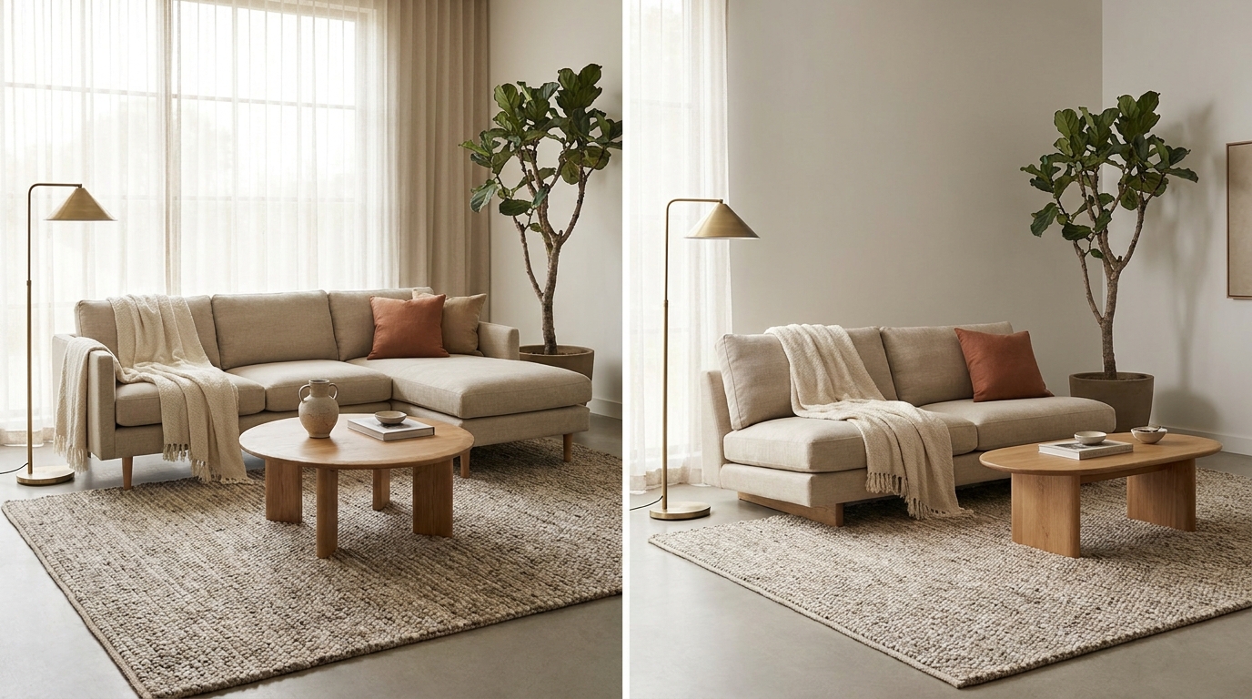 sectional vs sofa — editorial home decor styled scene with natural daylight and renter-friendly setup