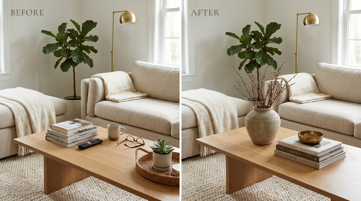 Coffee table 3 object rule before and after comparison