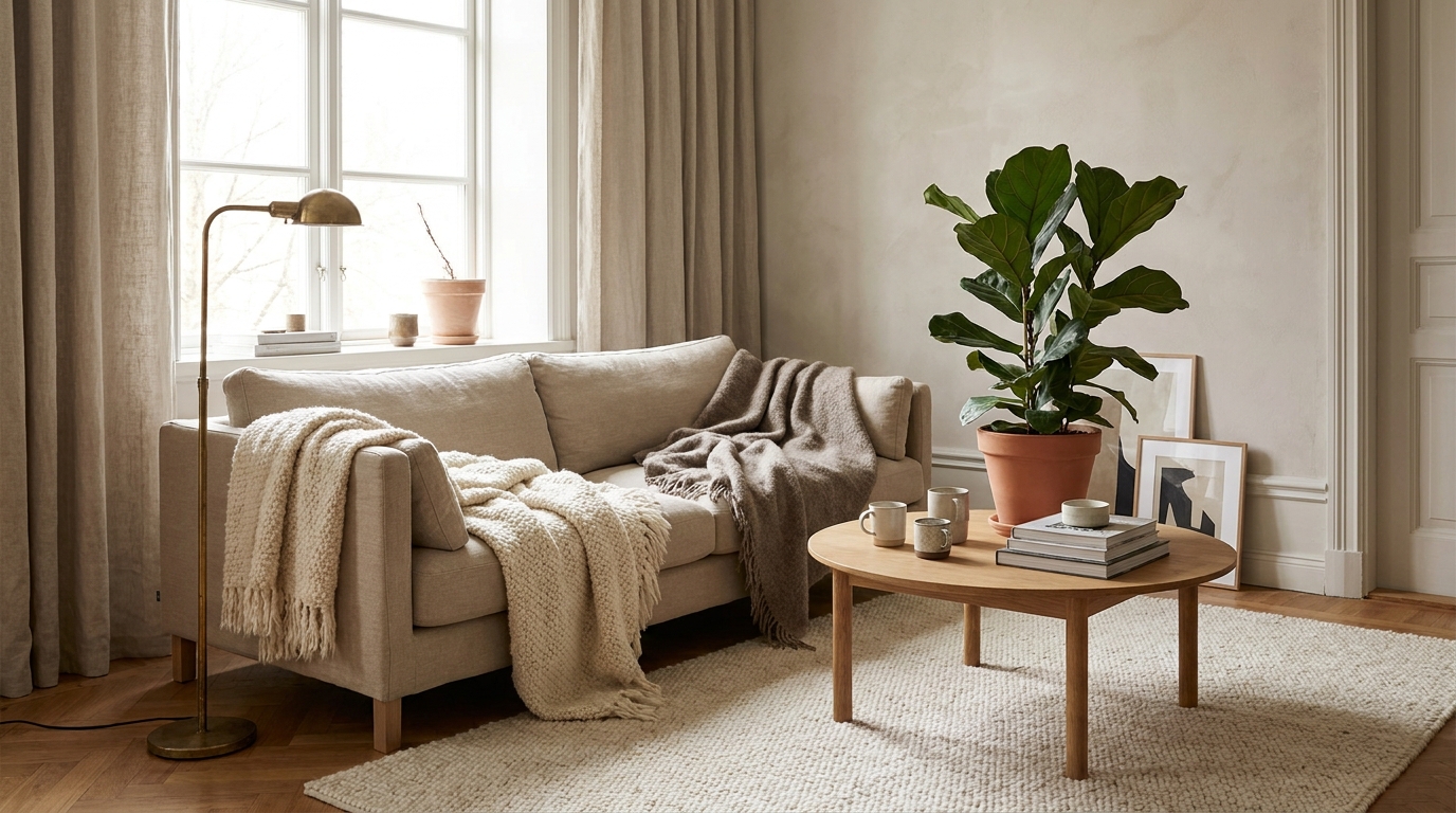 best living room lighting — editorial home decor styled scene with natural daylight and renter-friendly setup