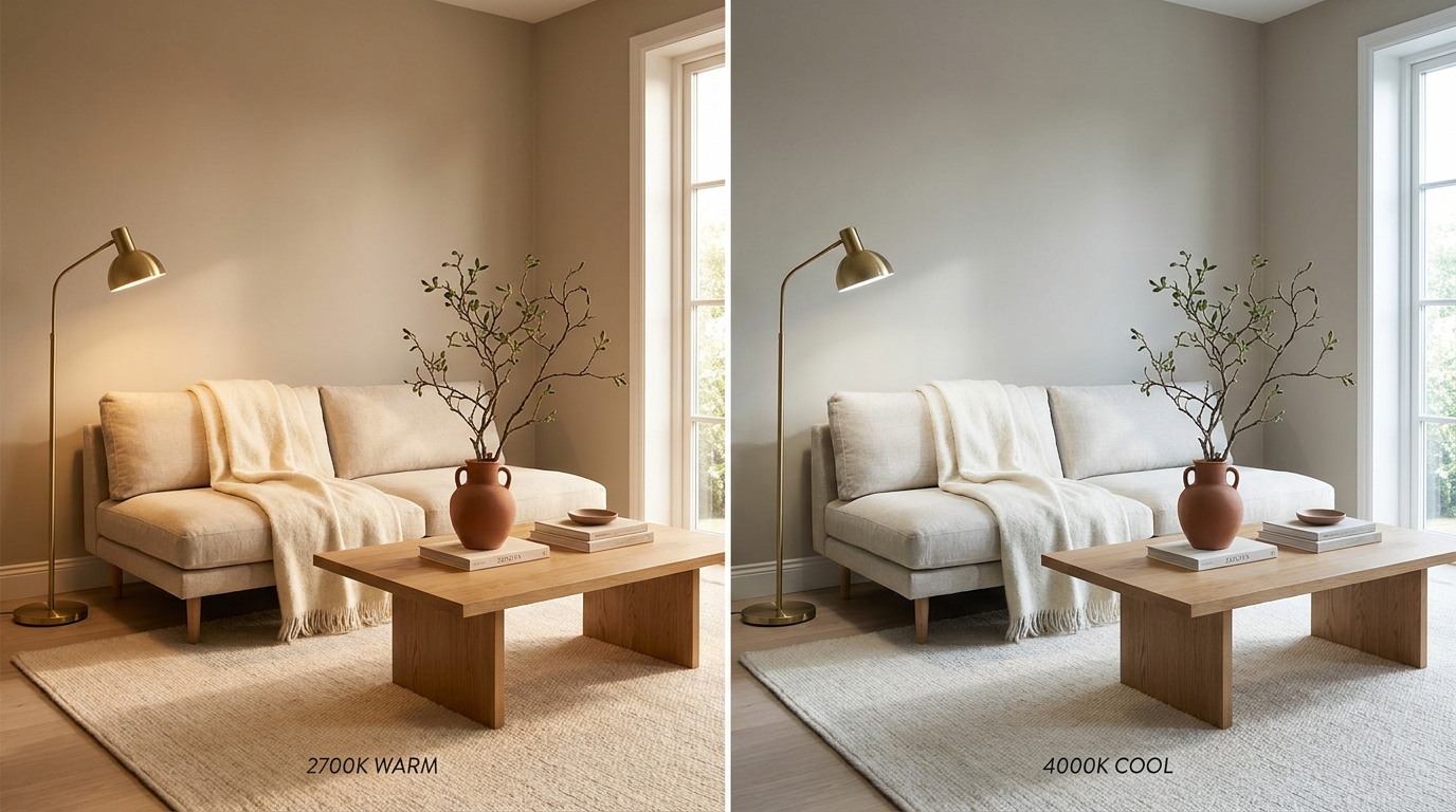 Living room bulb temperature comparison 2700K vs 4000K warm vs cool