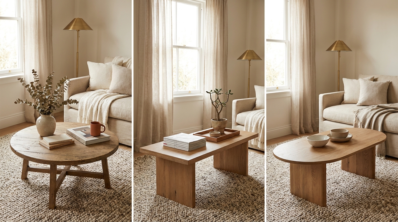 Coffee table style guide - round vs rectangular vs oval comparison