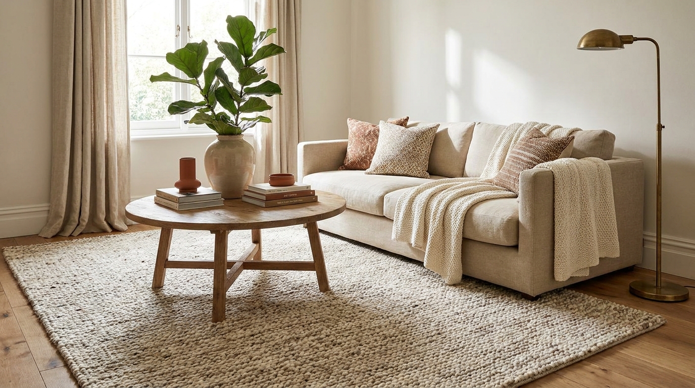 best living room rugs — editorial home decor styled scene with natural daylight and renter-friendly setup