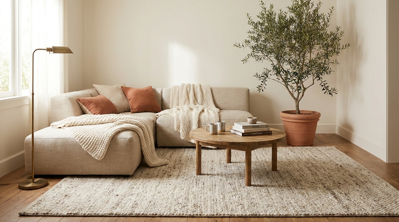 best living room rugs — editorial home decor styled scene with natural daylight and renter-friendly setup