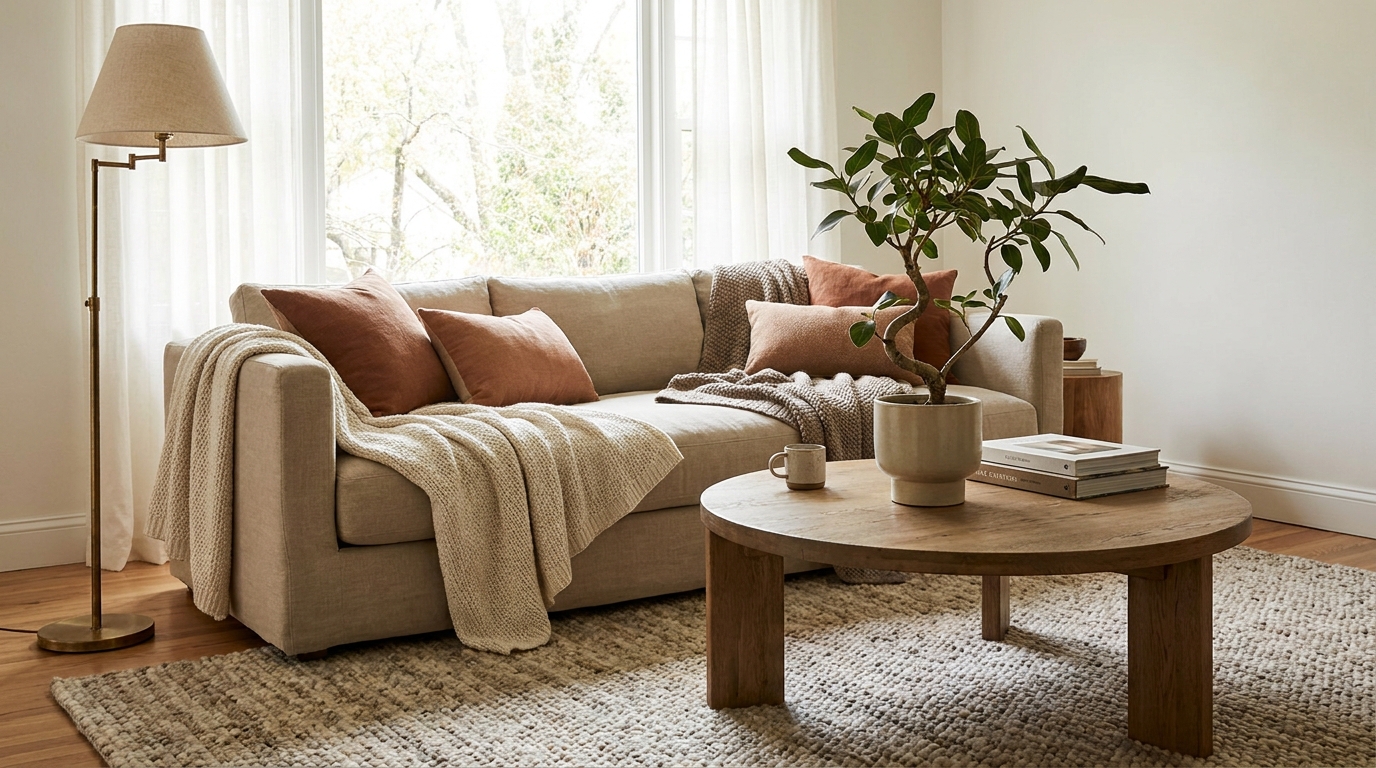 Cozy living room comfort layers and accent additions