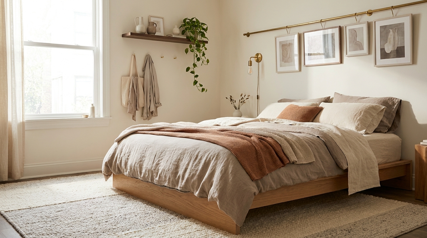 bedroom decor trends 2026 — editorial home decor styled scene with natural daylight and renter-friendly setup