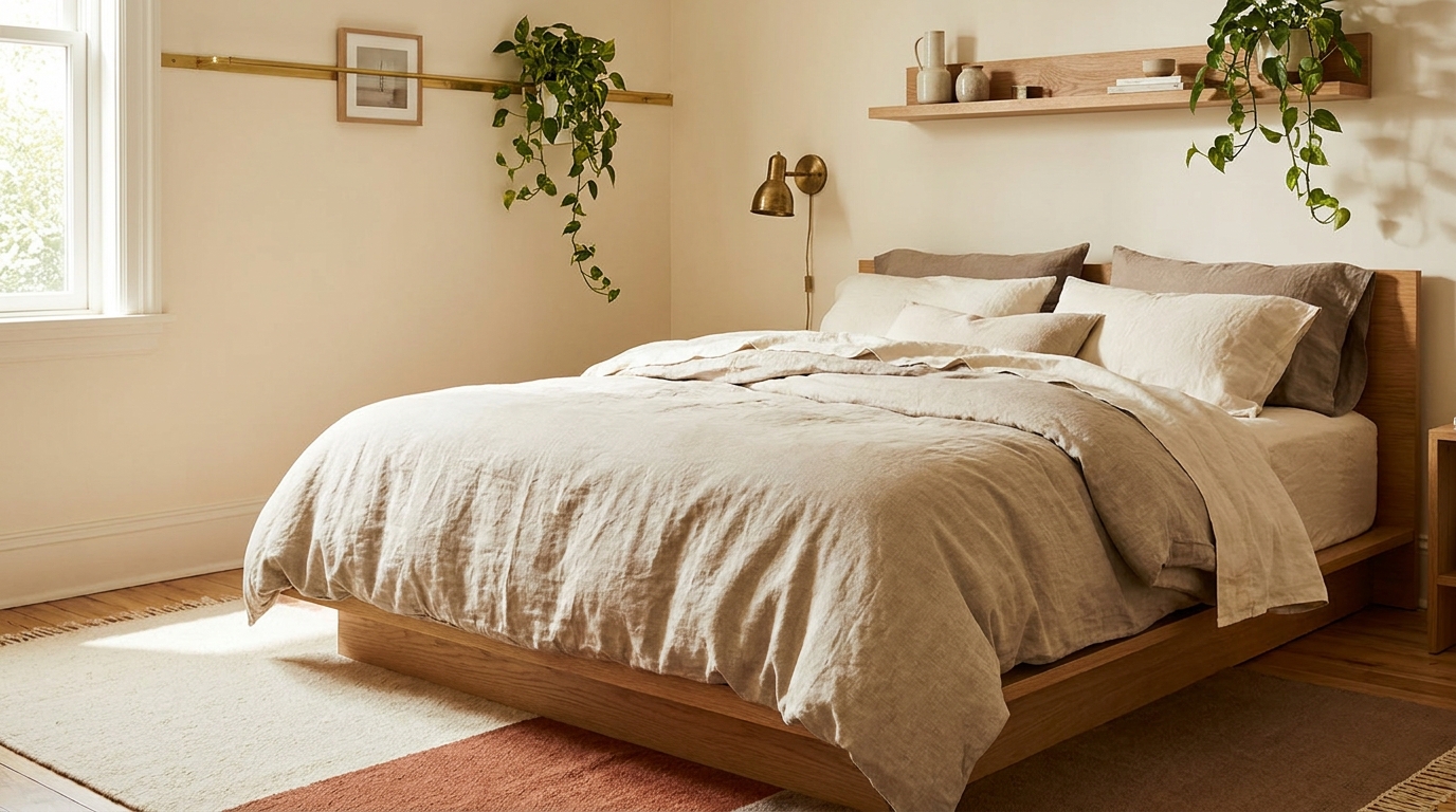 Linen duvet cover washed wrinkled texture bedroom aesthetic