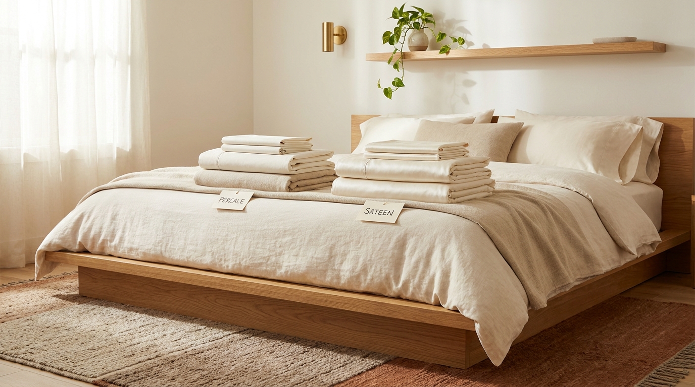 Percale cotton vs sateen cotton bedding comparison feel