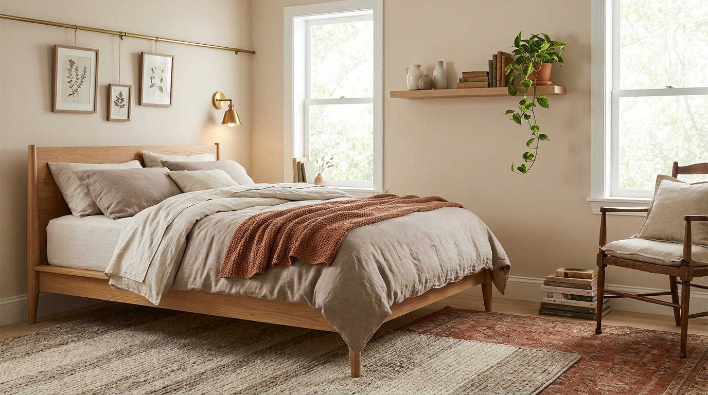 teen bedroom decor ideas — editorial home decor styled scene with natural daylight and renter-friendly setup