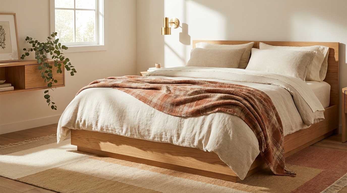 Throw drape technique diagonal foot of bed bedroom