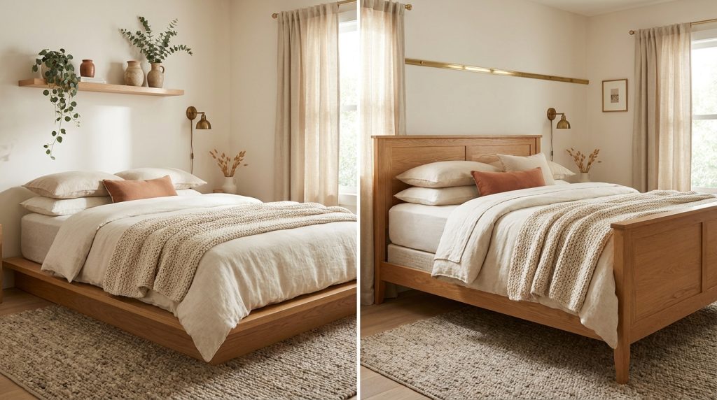 platform bed vs traditional bed - feature - editorial home decor styling photography 2026