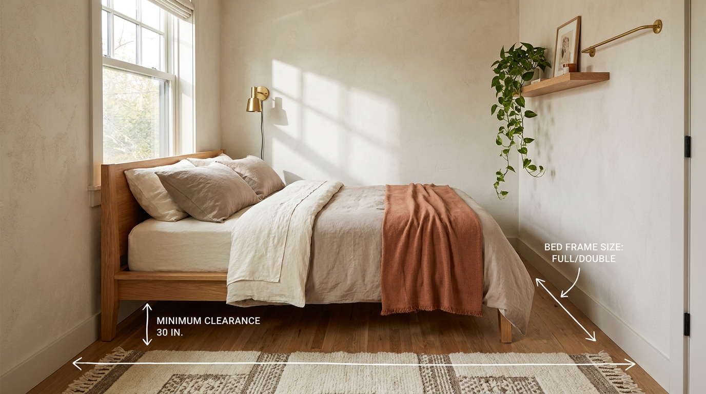 Bed frame size and clearance guide for small bedrooms