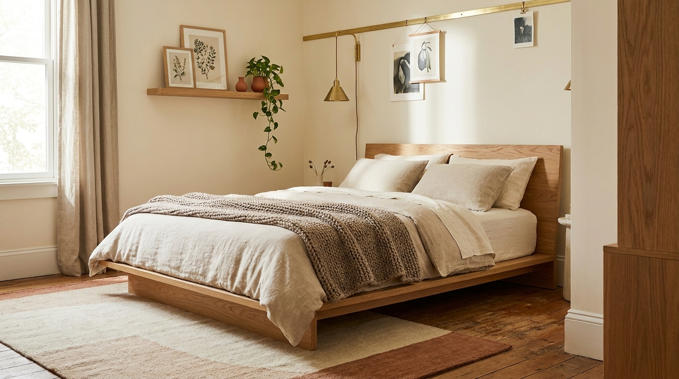 platform bed vs traditional bed — editorial home decor styled scene with natural daylight and renter-friendly setup