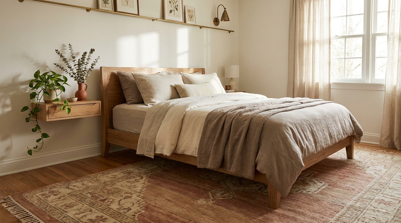 Earthy botanical bedroom palette