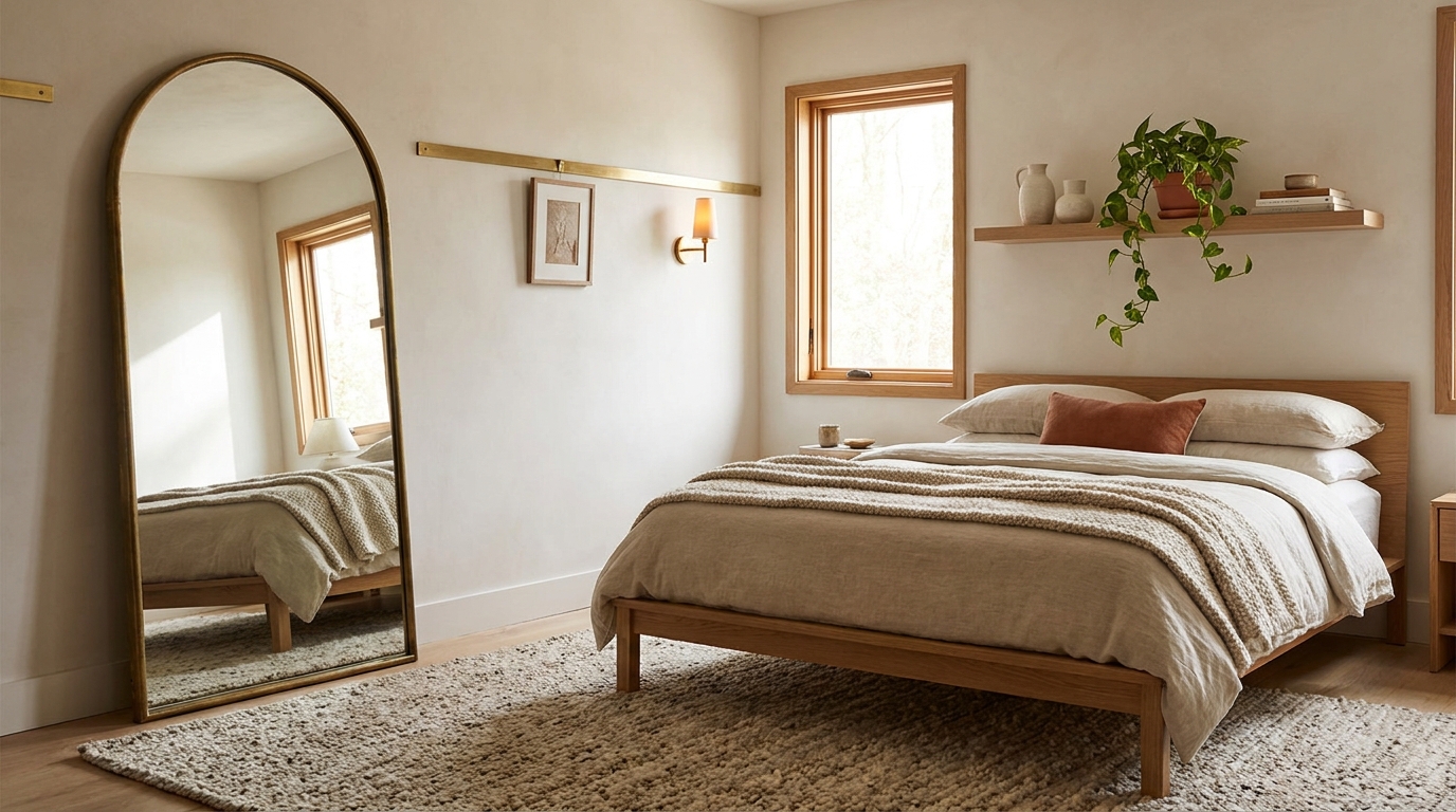 Mirror placement and lighting in a small bedroom