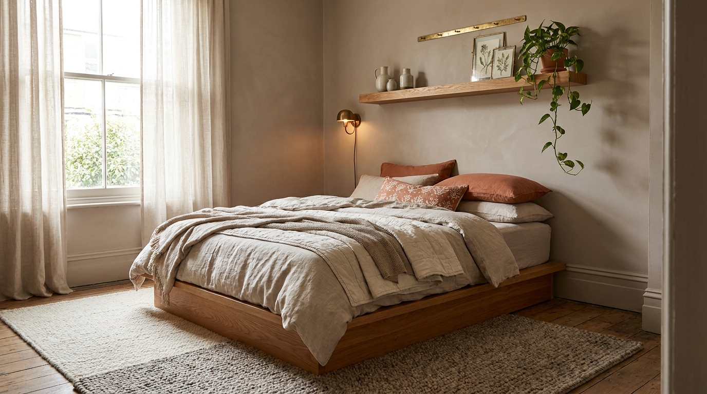 Color palette and lighting strategy in a small bedroom