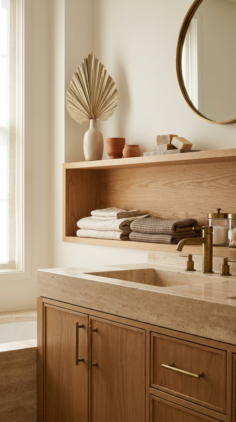 Aesthetic bathroom shelfie feature