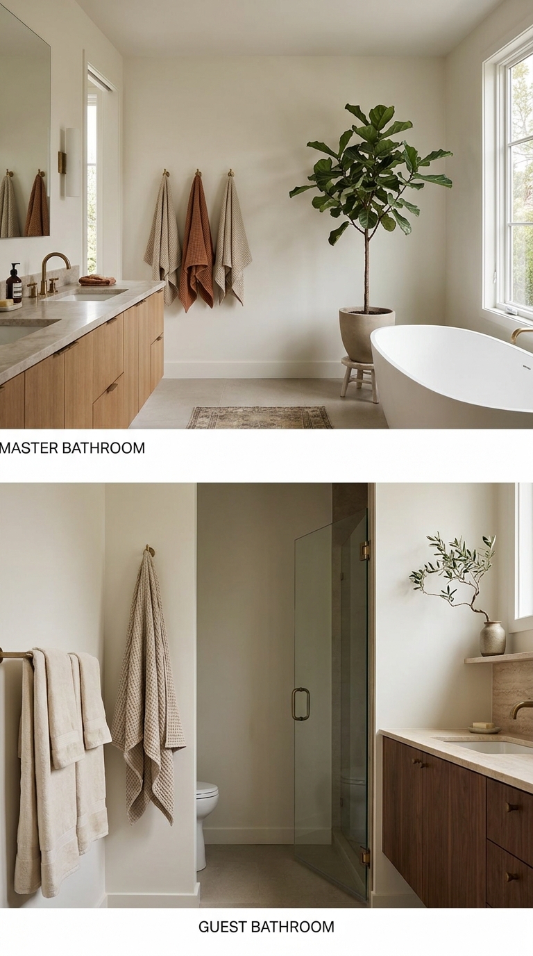 Master and guest bathrooms compared